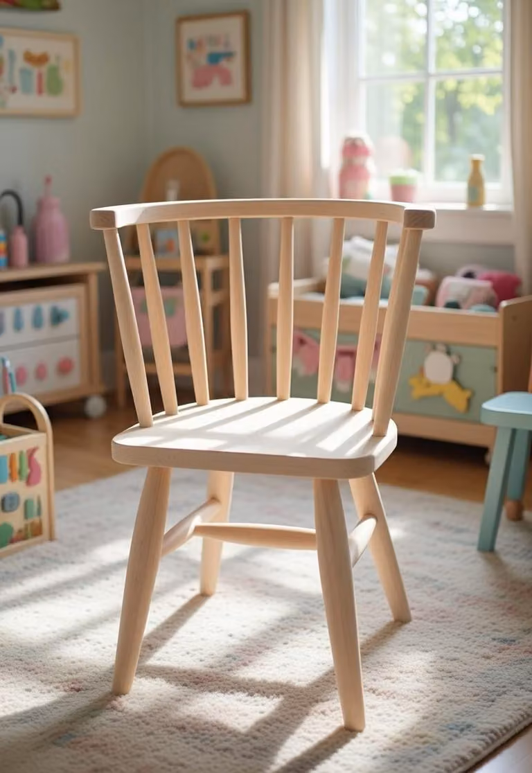 Sedia per bambini in legno naturale, progettata per garantire comfort e sicurezza nella cameretta