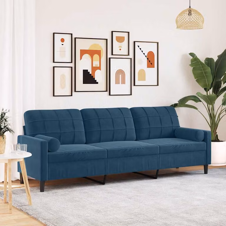 vidaXL Divano a 3 Posti in Velluto Blu con Cuscini e Coperture Rimovibili L: 226 cm, P: 80 cm, H: 77 cm