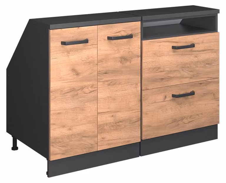 Mobile cucina sottotetto Vicco R-Line Rovere dorato 120 cm Set di 2 carcasse armadio profondità 60 cm, Model 59940
