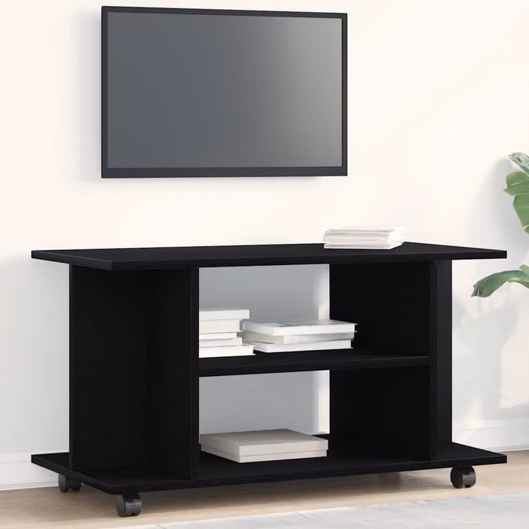 Mobile TV vidaXL con ruote in legno multistrato, Rovere e Nero, L 80 cm x P 40 cm x H 45 cm