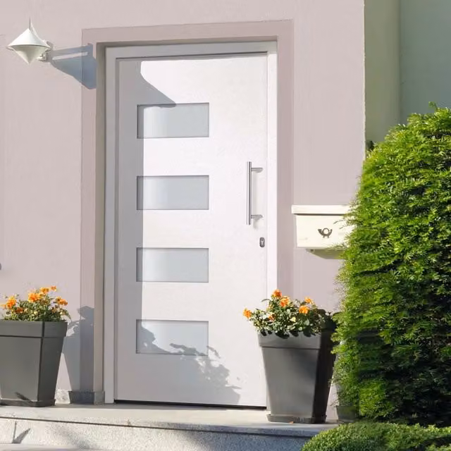 Porta d'Ingresso Moderna vidaXL in Alluminio e PVC Bianco L: 110 cm, H: 210 cm