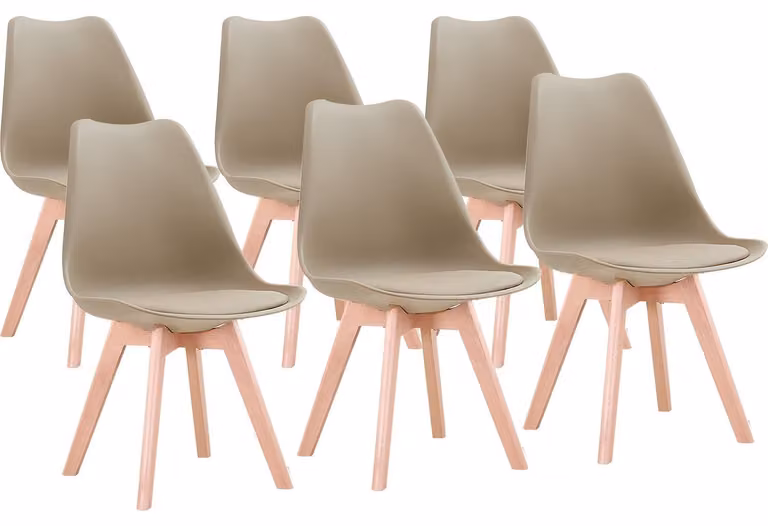 Set di 6 sedie da pranzo - rivestimento color beige chiaro - design ergonomico - gambe in legno di faggio massello