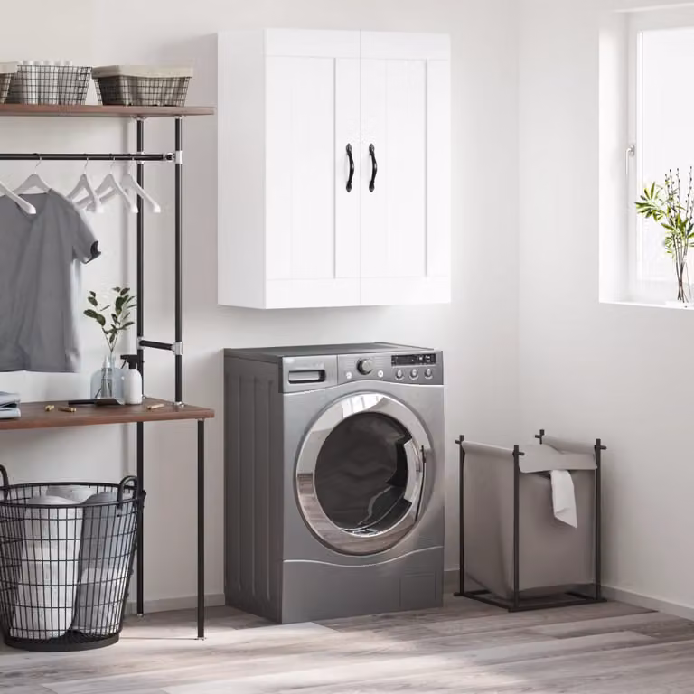 Mobile a parete vidaXL Bianco Moderno in Legno e Metallo L: 69,5 cm, P: 34,0 cm, H: 90,0 cm