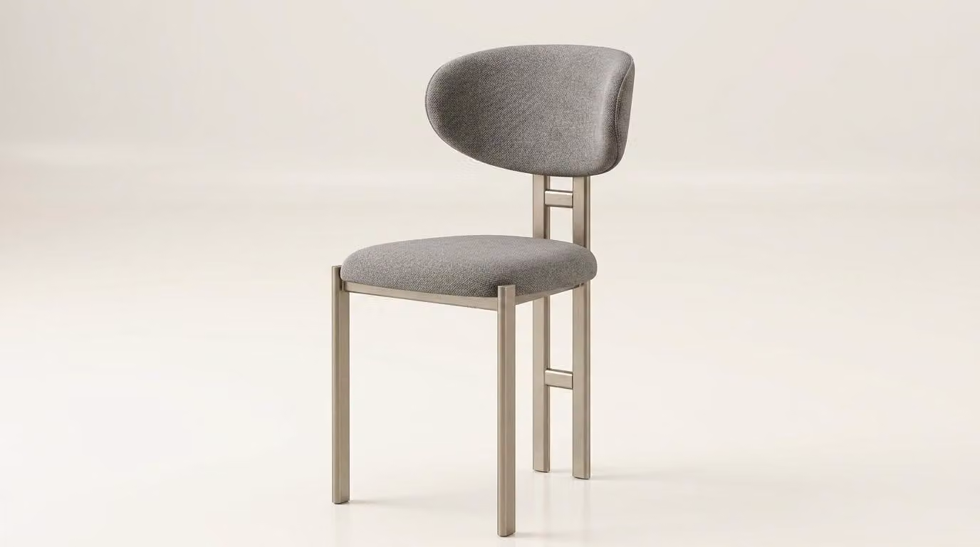 Sedia beige, comoda, morbida, in tessuto e metallo, in stile moderno, confortevole
