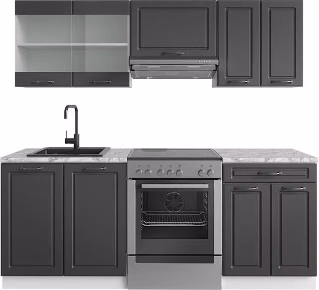 Cucina componibile R-Line Antracite rustico/Bianco 200 cm senza piano di lavoro Vicco