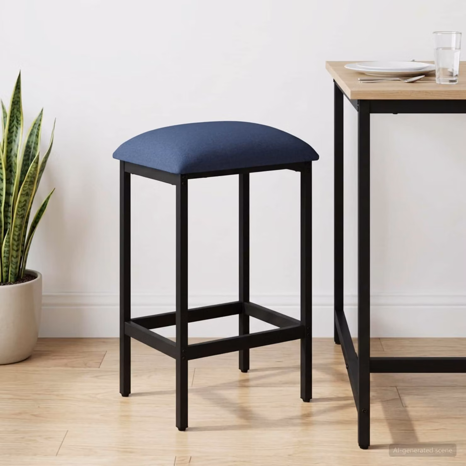 Sgabello da bar moderno vidaXL in tessuto blu con struttura in metallo e MDF L/P/H: 40 x 32 x 74 cm