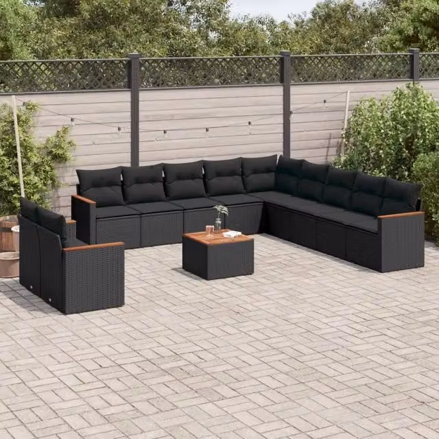 Set di Divani da Giardino VIDAXL in Polyrattan Nero con Cuscini, 12 Pezzi