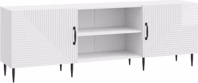 Mobile TV-Credenza moderno in legno e metallo bianco lucido L/P/H: 150 x 31 x 50 cm