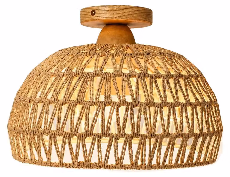 Lampada a soffitto, design intrecciato in stile boho, lampada da incasso, color beige, senza lampadina