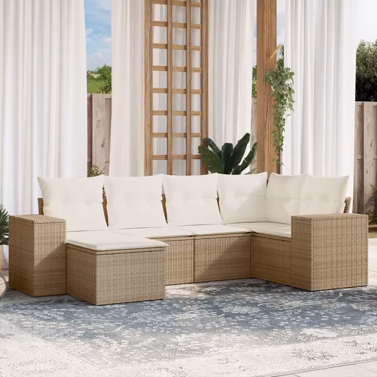 Maison Exclusive - Set Divano da Giardino 6 pz con Cuscini Beige in Polyrattan