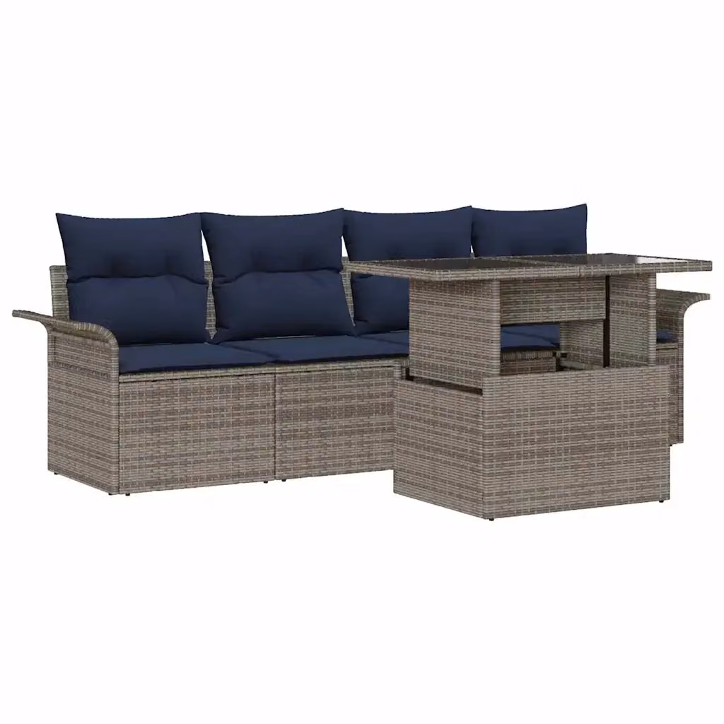 Set da giardino vidaXL composto da 5 pezzi in stile moderno con divani e tavolino, colore grigio, con cuscini inclusi e struttura in acciaio verniciato a polvere e legno di acacia – 2