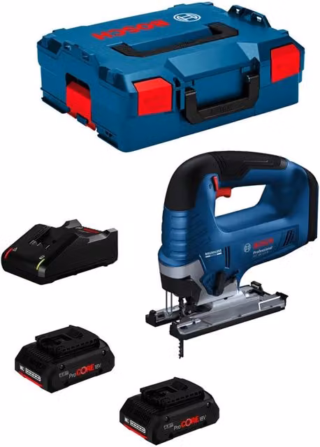 Seghetto Alternativo Bosch GST 18V-125 B Blu con 2 Batterie ProCore da 4,0 Ah e Caricatore GAL18V-40 in L-Boxx 136