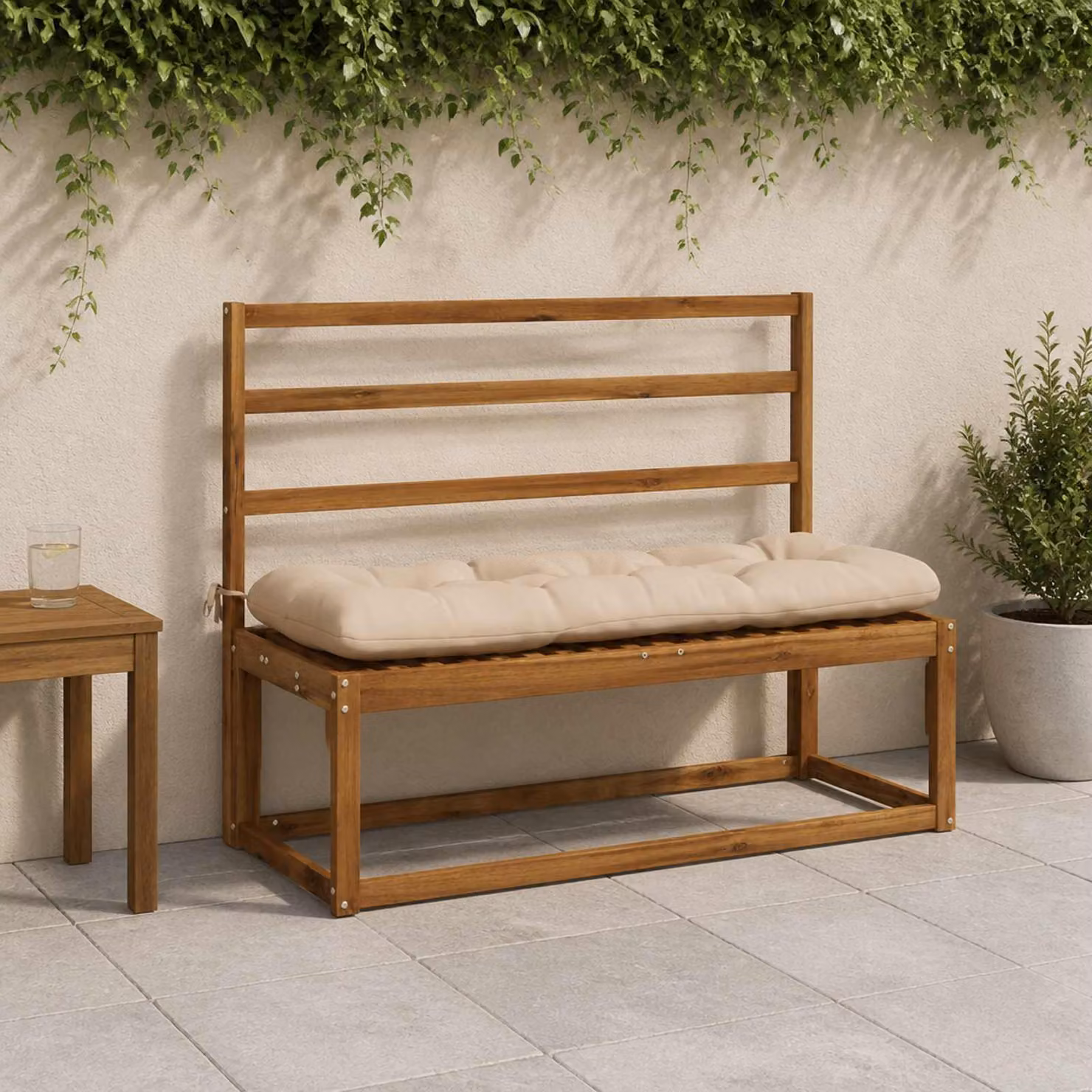 Set di 2 cuscini per panchina vidaXL VIANEN in poliestere beige con fodera rimovibile e resistente ai raggi UV L: 120 cm, P: 40 cm, H: 12 cm