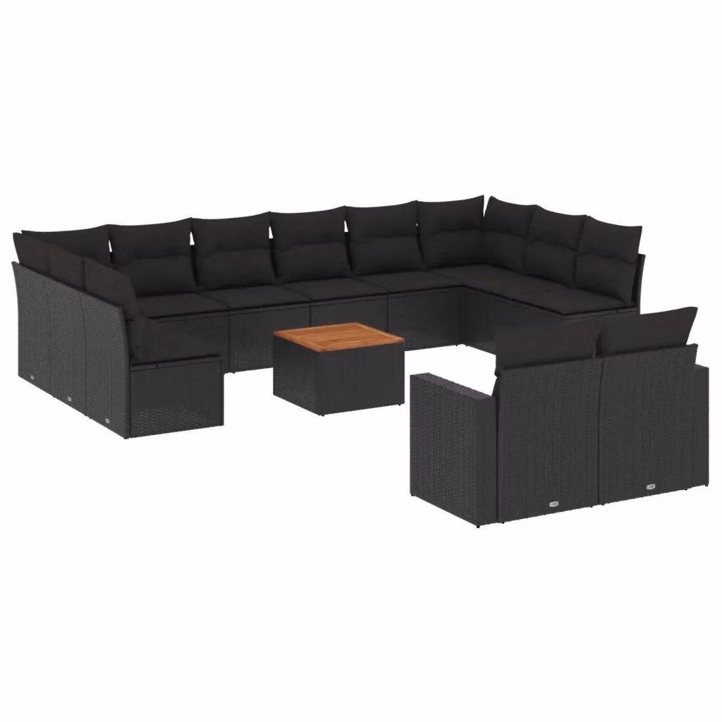 Set di Divani da Giardino Moderno VIDAXL in Polyrattan Nero con 13 Pezzi e Cuscini – 2