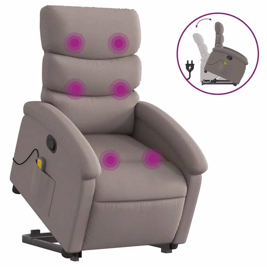 Poltrona Alzapersona Reclinabile e Massaggiante con Assistenza Elettrica in Tessuto Tortora DESIGN IN – 2