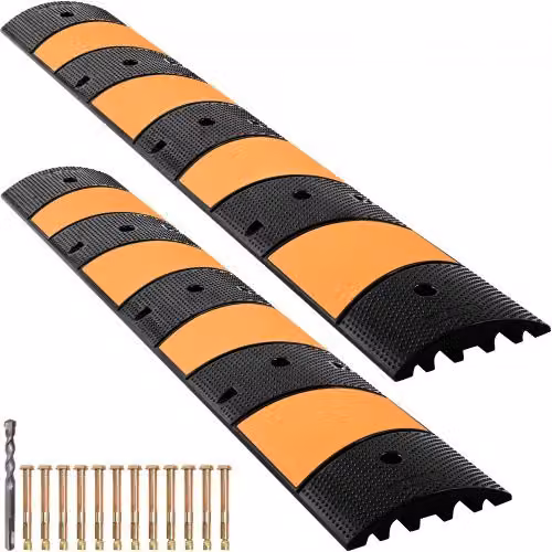 Set di 2 dosso rallentatore in gomma VEVOR a doppio canale, L: 180 cm, P: 31 cm, H: 5,6 cm, adatto per asfalto, cemento e ghiaia, supporta fino a 9000 kg