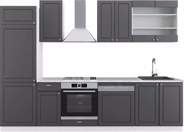 Cucina componibile moderna Fame-Line Vicco colore antracite, oro e bianco, L: 300 cm, P: 60 cm, H: 200,4 cm – 1