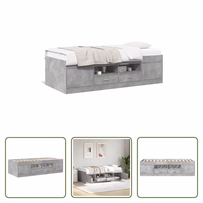The Living Store Letto da giorno con cassetti in cemento grigio 75x190 cm materiale legno