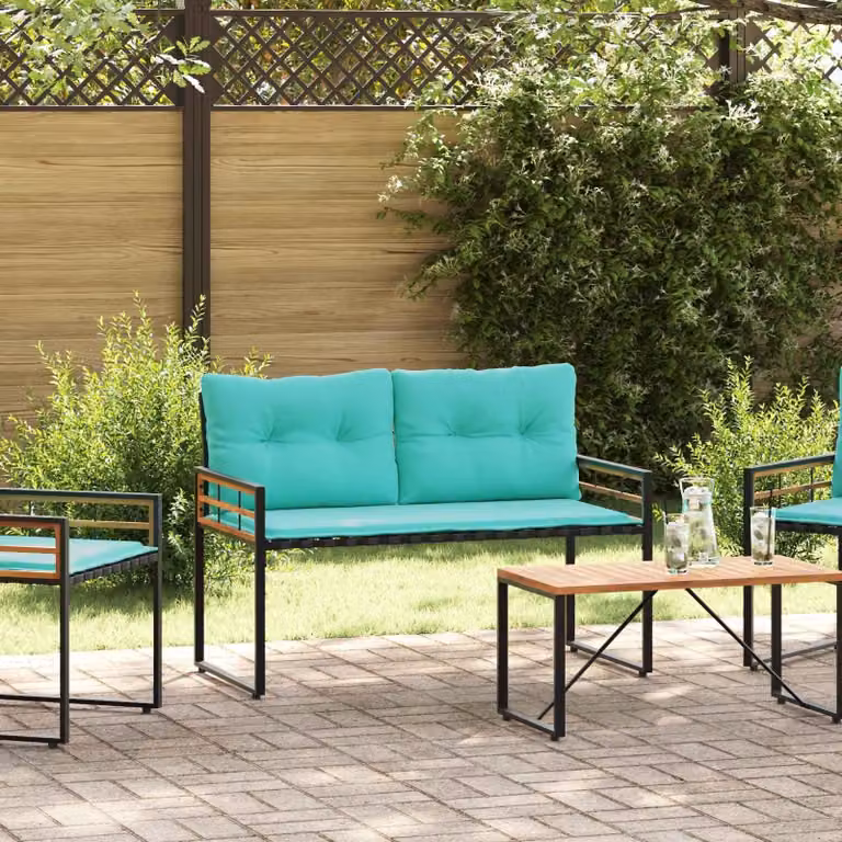 Panca da giardino in legno di acacia con gambe regolabili e cuscino