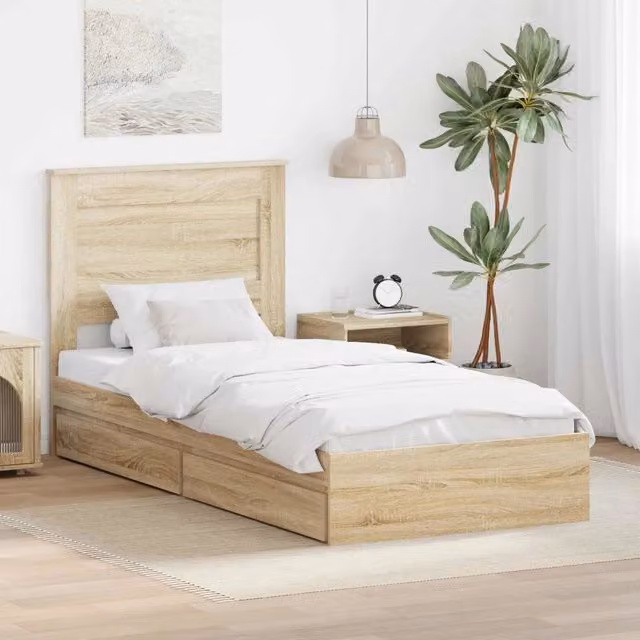Letto con contenitore e cassetto moderno vidaXL in legno color rovere sonoma, L 190 cm x P 78 cm x H 75 cm