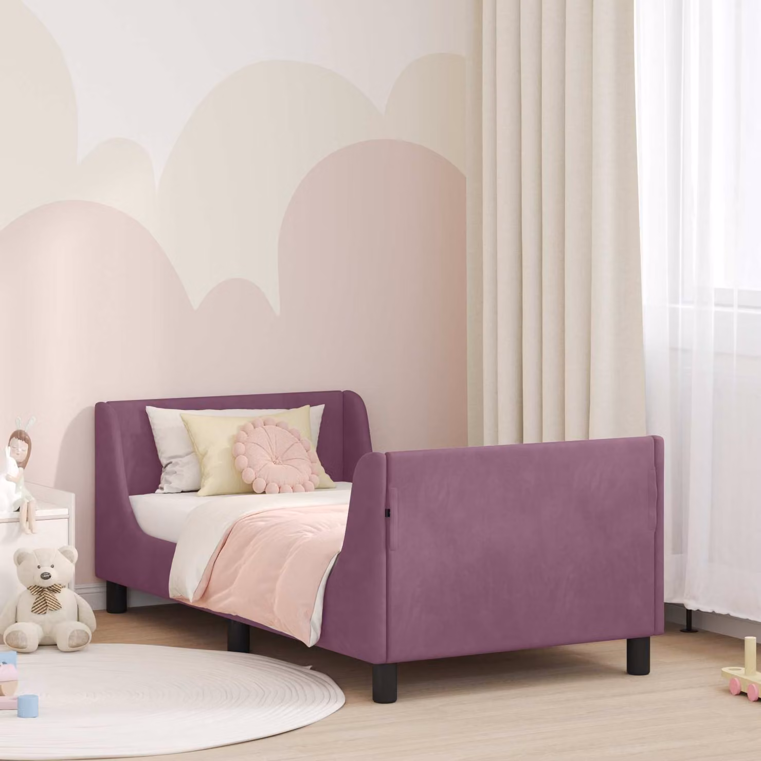 Struttura letto per bambini vidaXL in velluto viola con testata, L 160 x P 80 cm