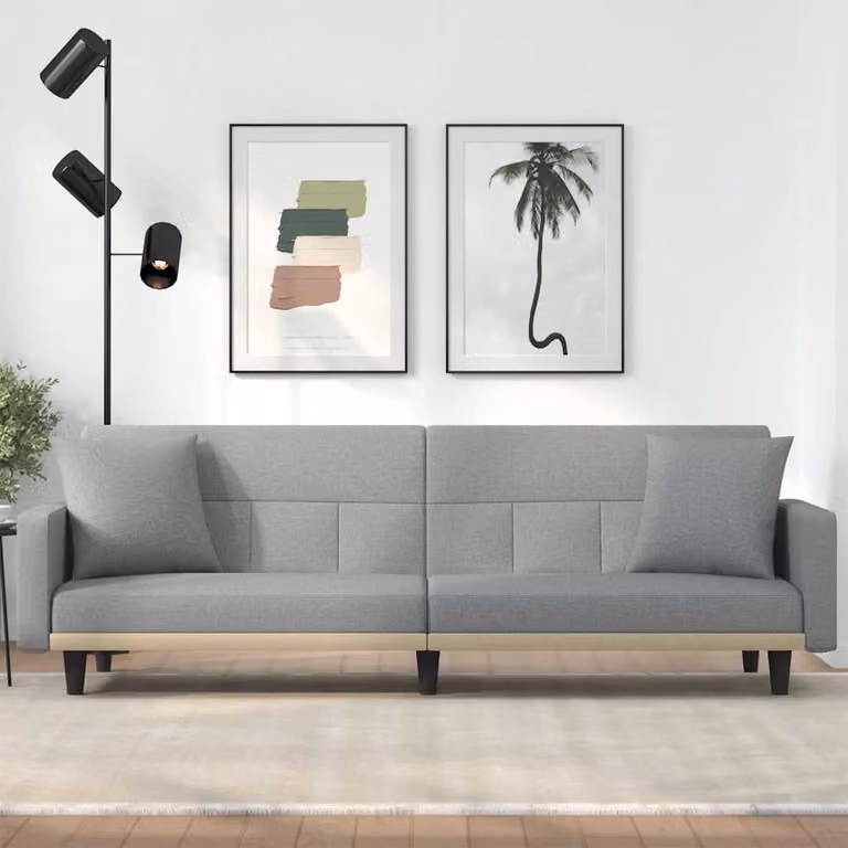 vidaXL Divano Letto Moderno in Tessuto Grigio con Cuscini, L: 220 cm, P: 89 cm, H: 70 cm