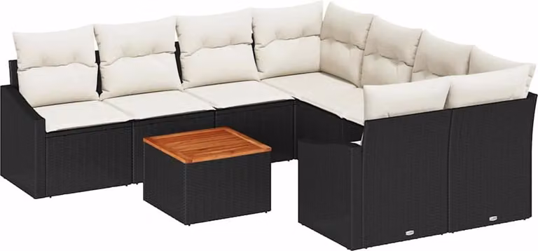 Set Divano da Giardino con cuscino 9 pcs Nero polyrattan