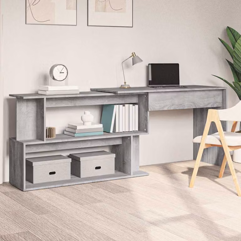 Scrivania angolare moderna vidaXL in legno e MDF grigio L: 200 cm, P: 50 cm, H: 76 cm