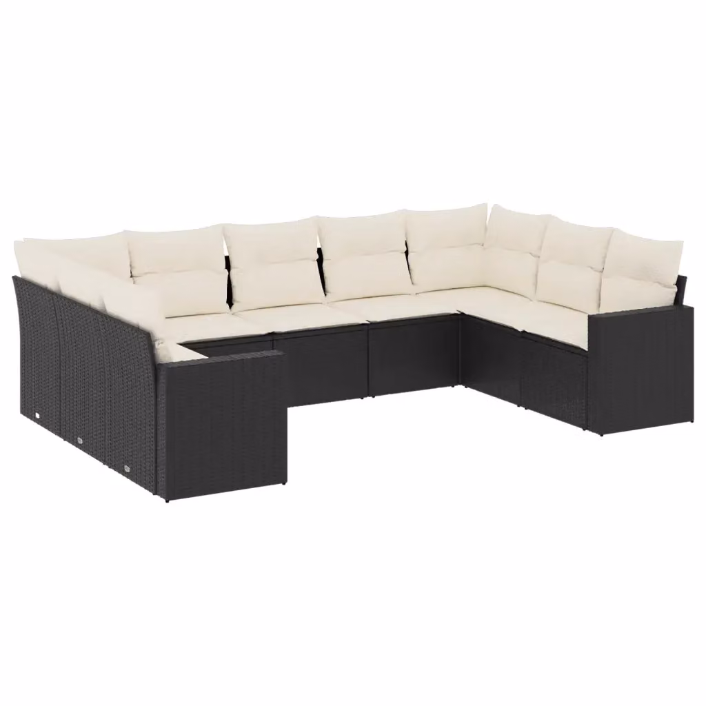 Set di divani da giardino vidaXL a forma di L composto da 9 pezzi con cuscini, struttura in metallo e rattan nero e bianco – 2