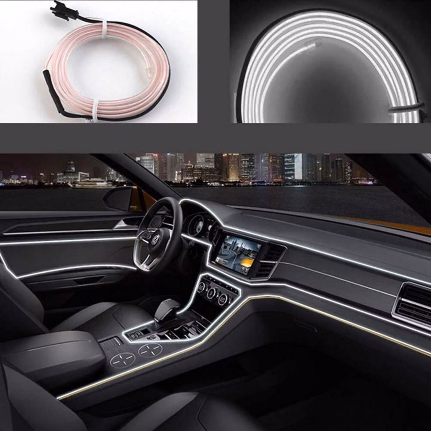 Tubo neon EL-Draht da 3 metri, bianco, per l'illuminazione e la decorazione degli interni dell'auto