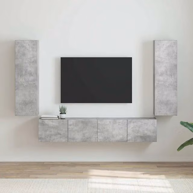 Set di 2 mobili TV da parete vidaXL in stile moderno, finitura effetto pietra e legno, colore grigio, L/P/H: 100 x 31 x 30 cm