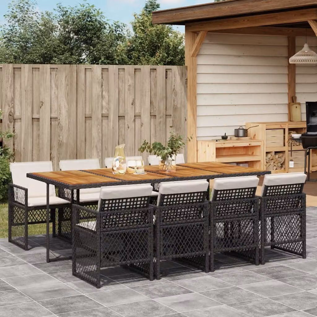 Maison Exclusive - Set da Pranzo da Giardino 9 pz con Cuscini Nero in Polyrattan