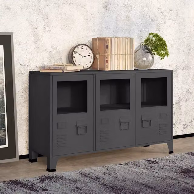 Credenza Industriale vidaXL in Metallo e Vetro Antracite L: 105 cm, P: 35 cm, H: 62 cm – 1