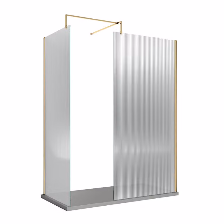 Box Doccia Walk In Hudson Reed in Vetro con Piatto Doccia Rettangolare Bianco e Finitura Oro L: 140 cm, P: 80 cm