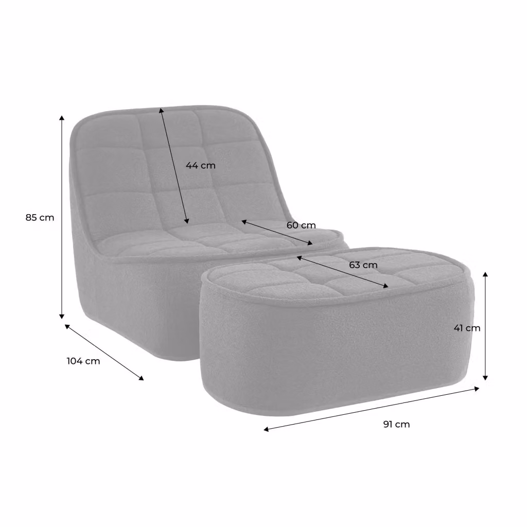 Poltrona lounge Sweeek con poggiapiedi in tessuto bouclé e imbottitura in schiuma, disponibile in bianco, beige o nero – 2