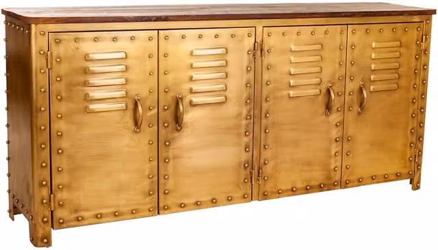 Credenza Wanderlust Deco in metallo e legno di mango marrone e oro L: 152 cm, P: 35 cm, H: 71 cm – 1
