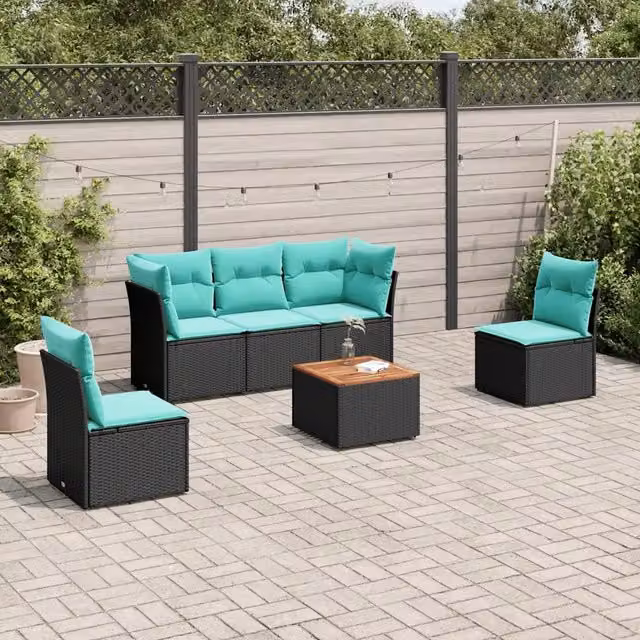 Set Divani da Giardino 6 pz con Cuscini Nero in Polyrattan 3255875