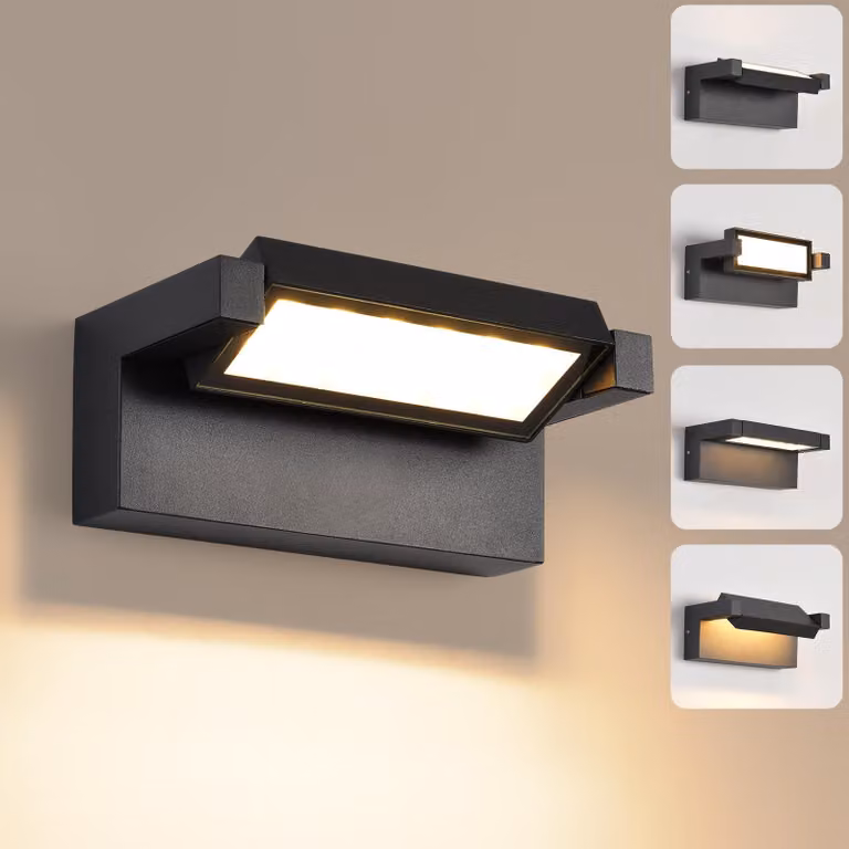 Lampada a parete LED, 22 W, grado di protezione IP65, 3000 K, orientabile, colore nero