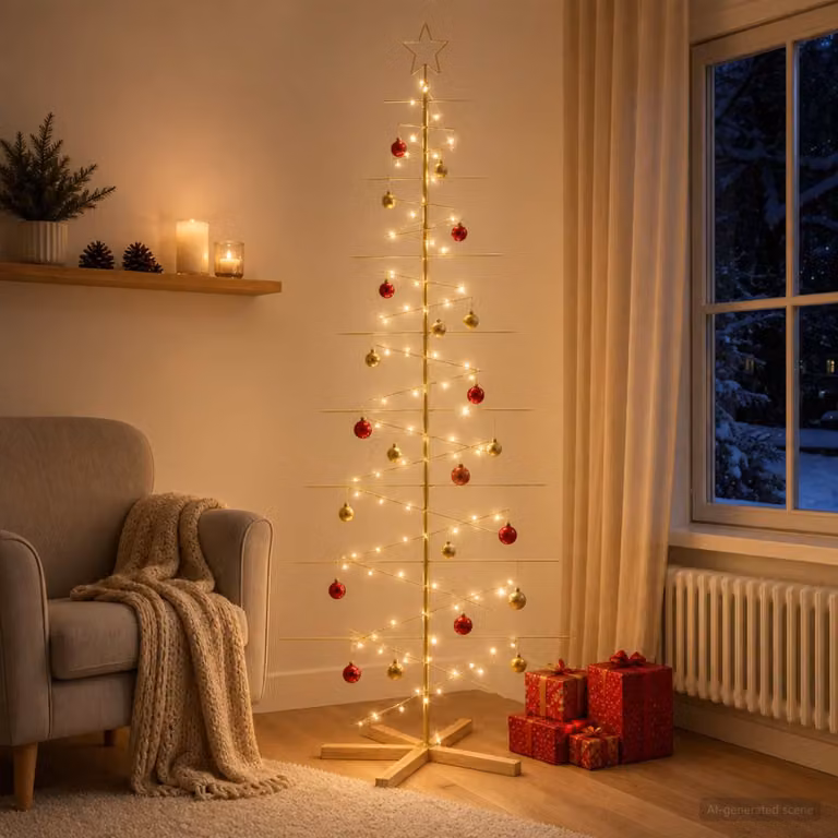 Albero di Natale moderno vidaXL KUOPIO in metallo e legno, colore oro, Altezza: 210 cm