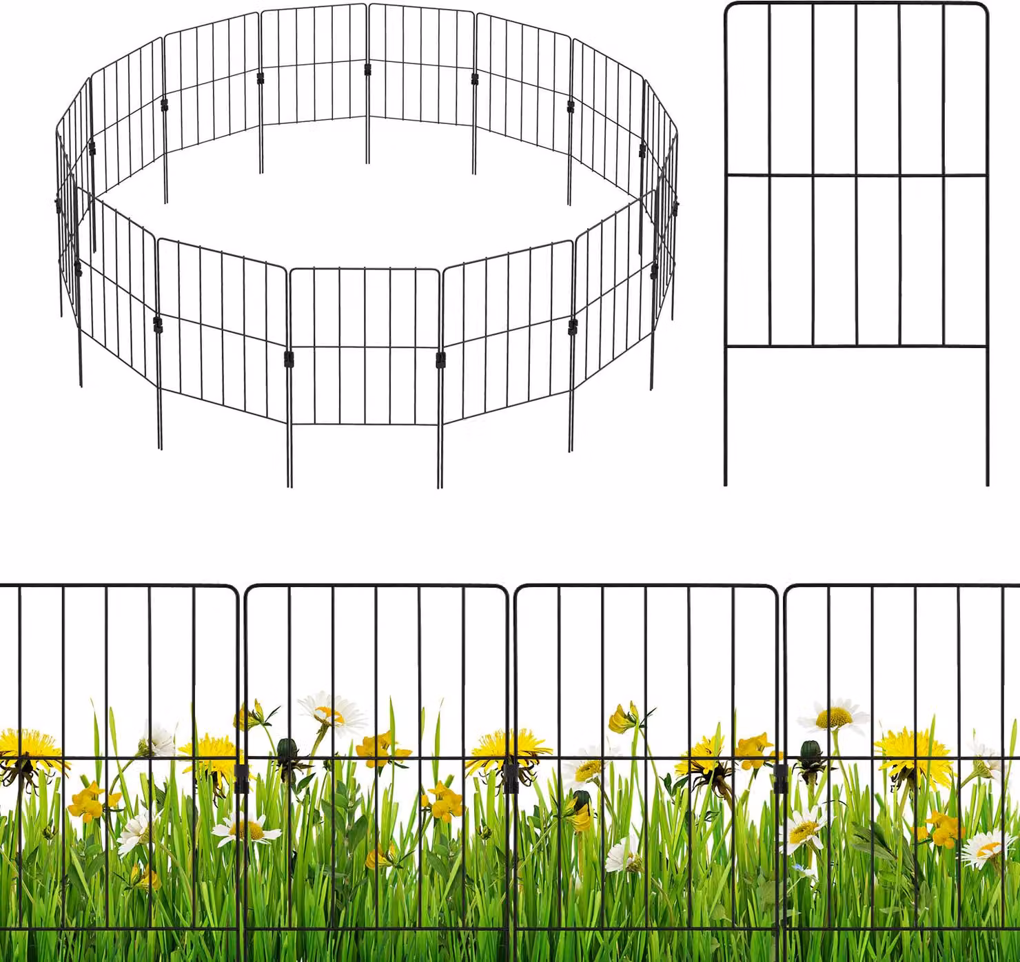 COSTWAY 15 pezzi recinzione decorativa da giardino, recinzione da letto alta 60 cm, recinzione a innesto in metallo, recinzione decorativa in metallo, set completo di recinzione antiruggine, nero