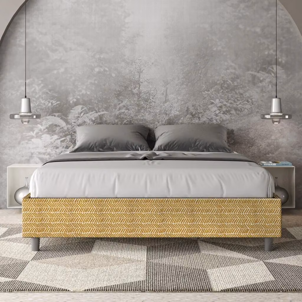 Letto Matrimoniale Sommier con Contenitore e Rete Azelia Aragona 3 GIORDANOSHOP Giallo L/P: 160 x 200 cm – 2