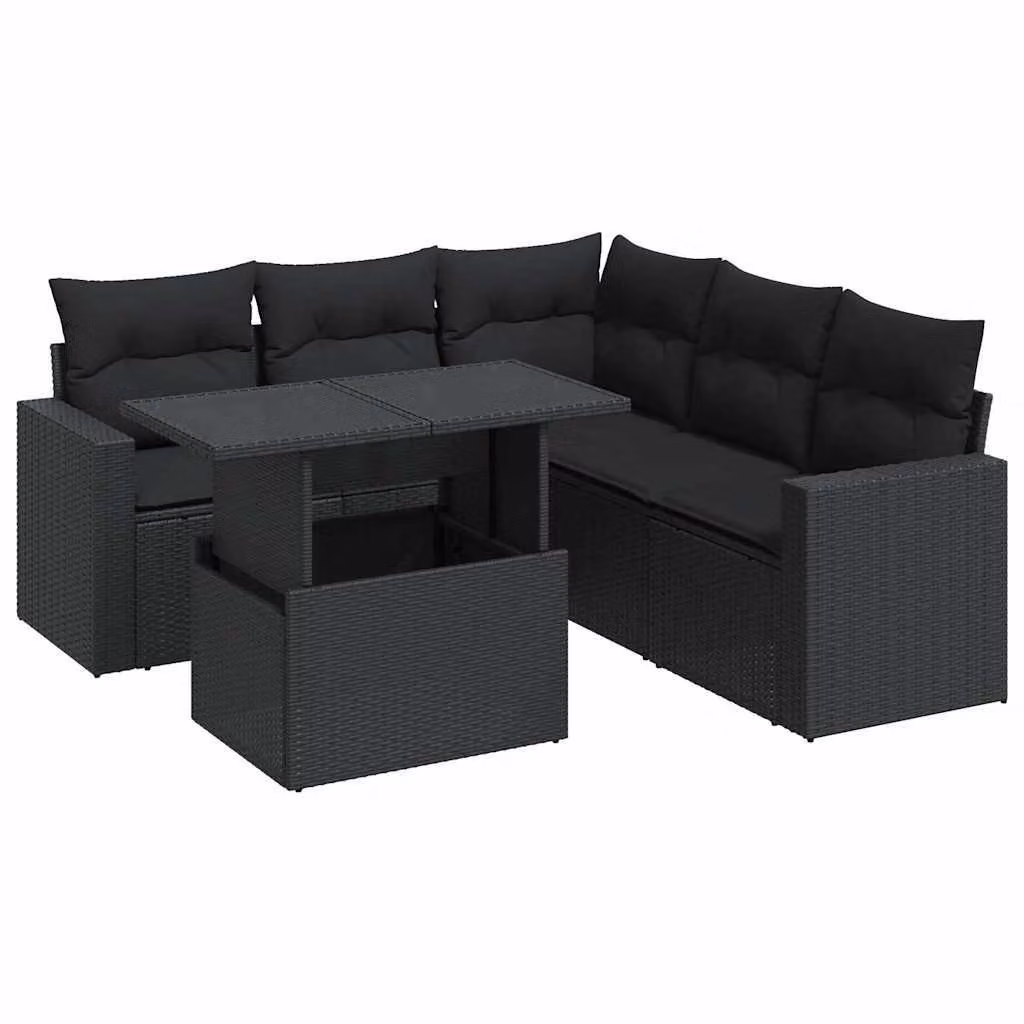 Set Divano da Giardino 6 pz con Cuscini Nero in Polyrattan
