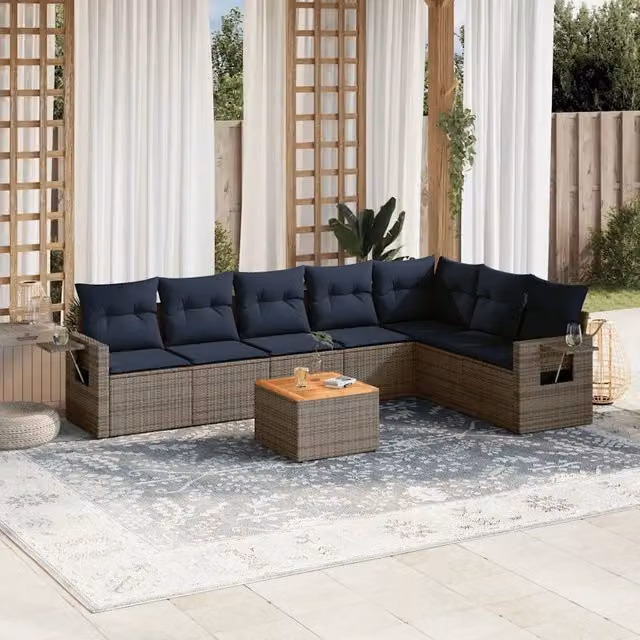 Set Divani da Giardino 8 pz con Cuscini Grigio in Polyrattan 3224598