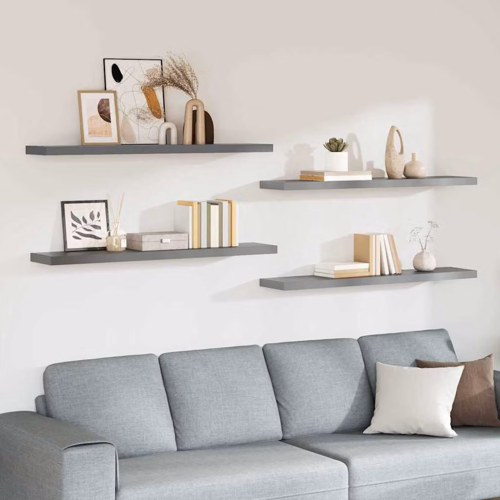 Set di 2 Scaffali a Parete vidaXL in MDF e Metallo, Grigio, L 120 x P 23,5 x H 3,8 cm