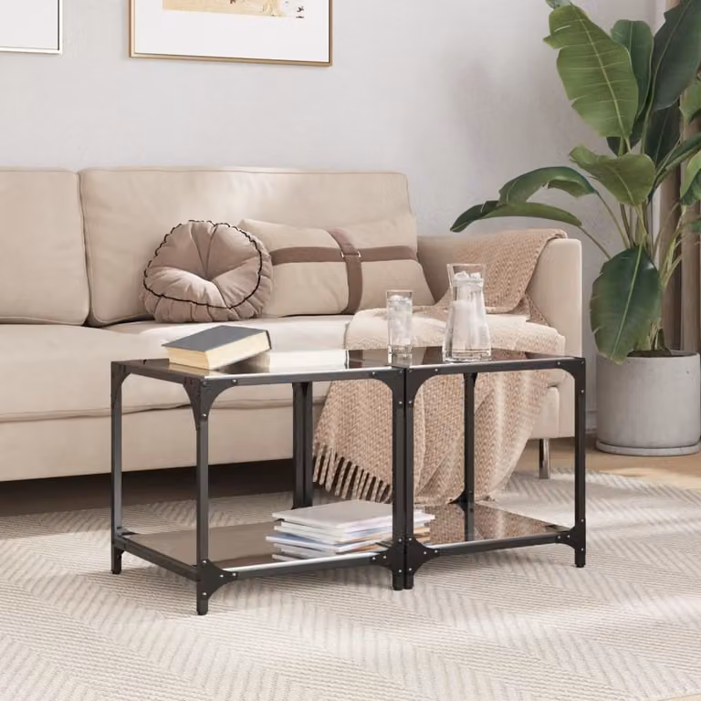 Maison Exclusive - Tavolini da caffè con piano in vetro, 2 pezzi, neri, 40x40x40 cm, acciaio