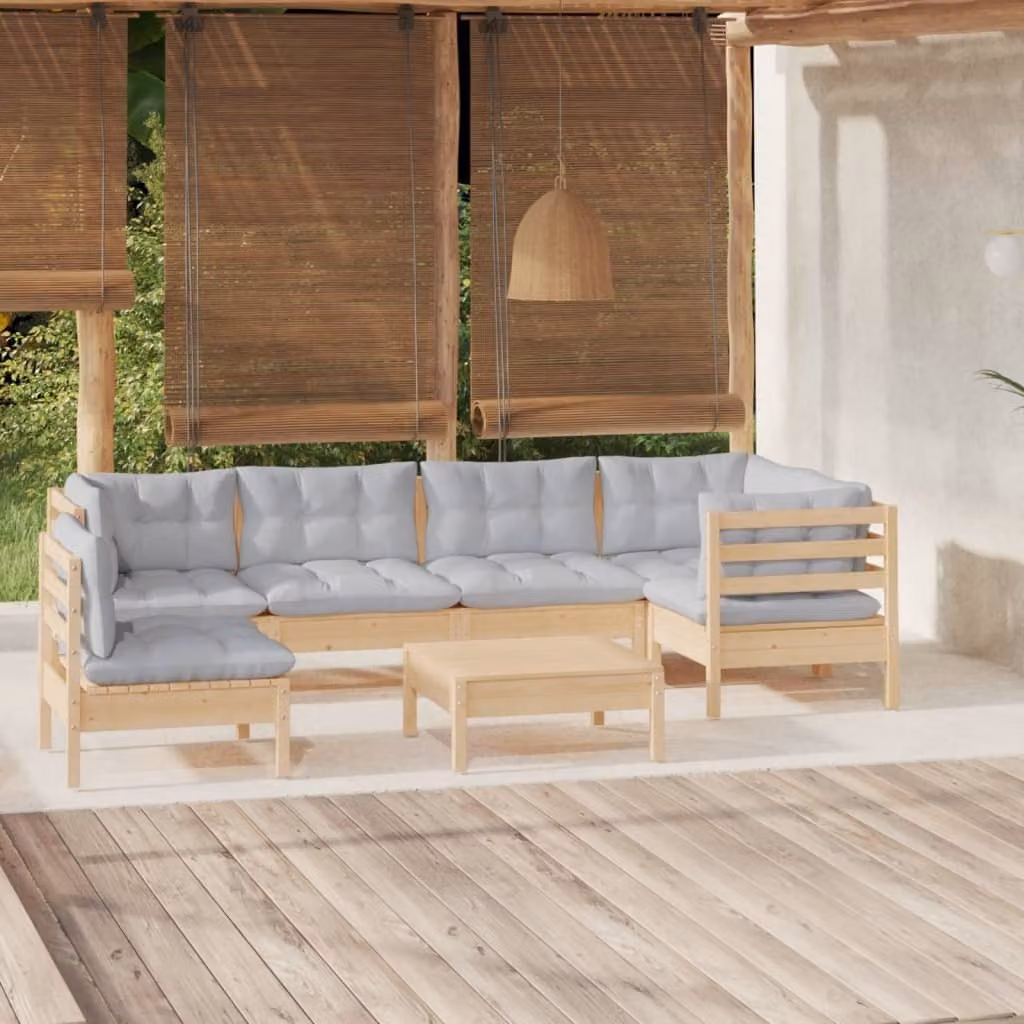 Maison Exclusive - Set Divani da Giardino 7 pz con Cuscini Grigi Massello di Pino