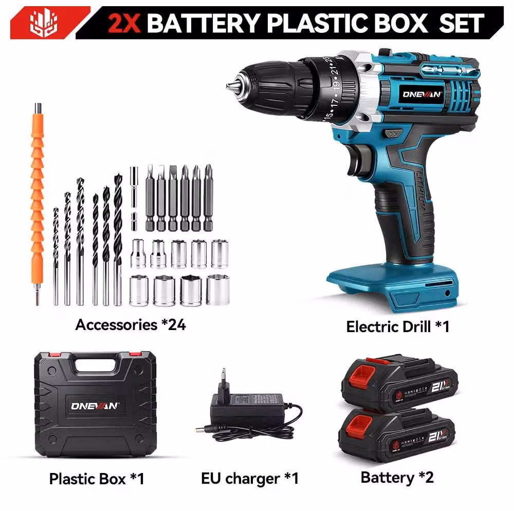 Trapano avvitatore a batteria - Trapano - 2 batterie - 25+3 livelli di coppia - 500 W - 2 velocità - Motore a spazzole