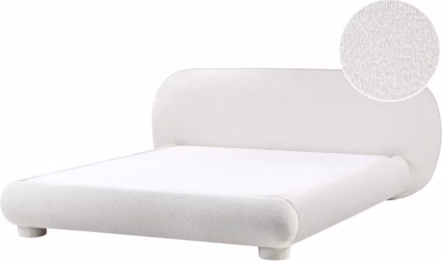 Letto rivestito in bouclé bianco sporco 180 x 200 cm design minimalista retrò camera da letto