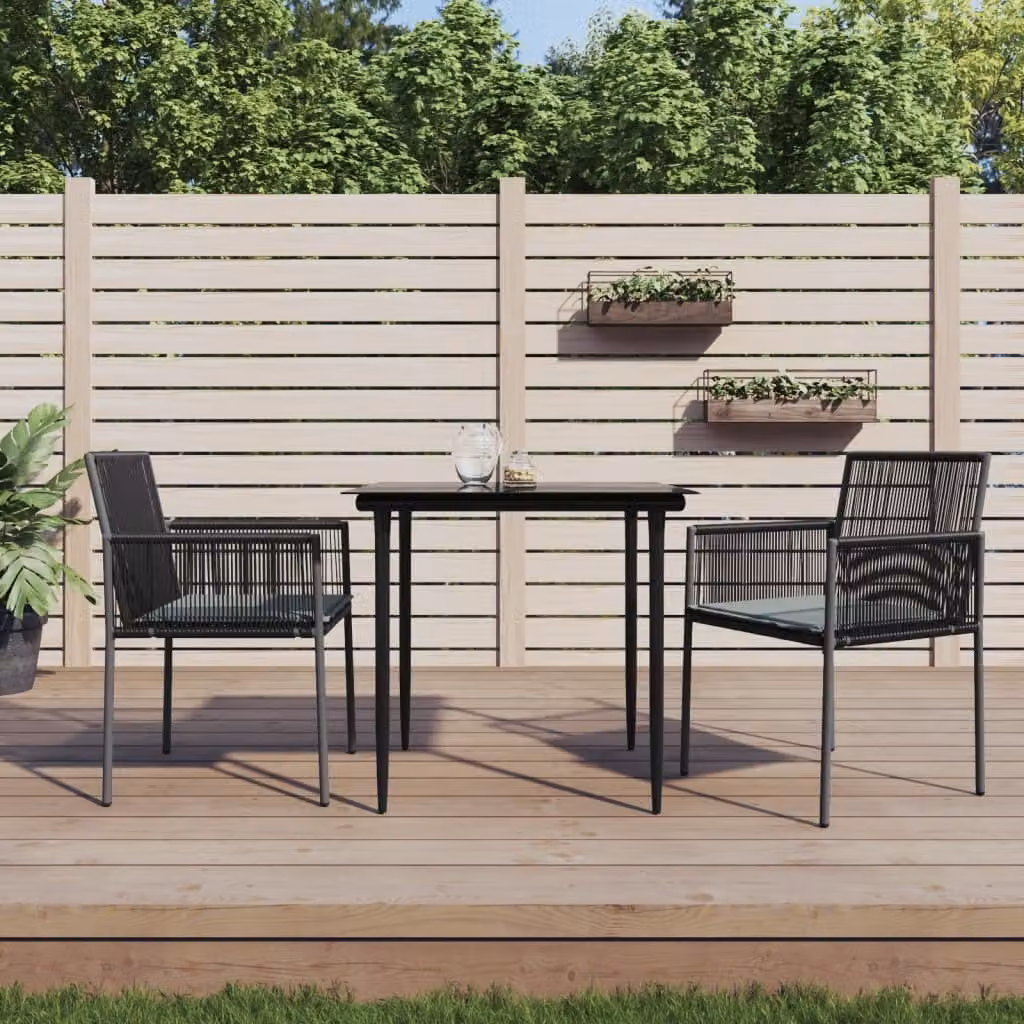 Maison Exclusive - Set Pranzo Giardino 3 pz con Cuscini Polyrattan e Acciaio Nero