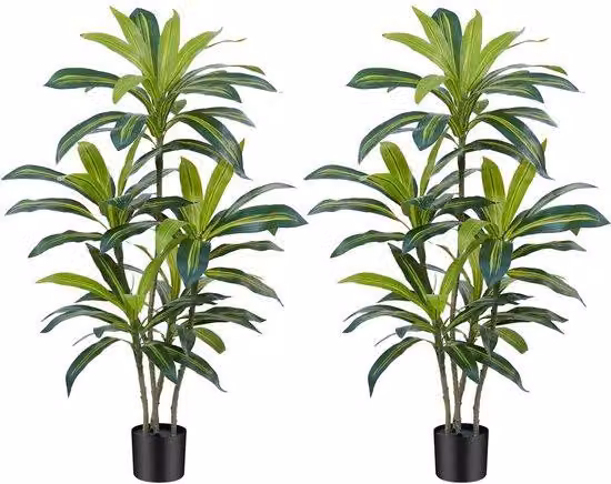 Dracaena - Pianta artificiale da 120 cm con vaso nero - Decorazione per il soggiorno